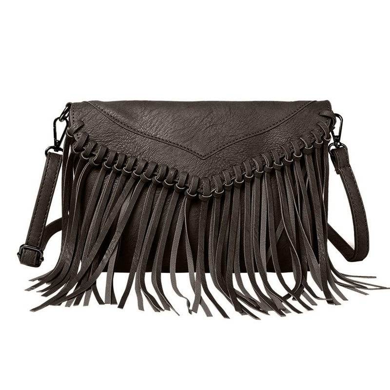 LUI SUI Women Fringe Hobo Purse Vintage Tassel Shoulder Bag Black Tassel Handbags - Image 1
